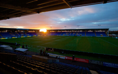 Sunset over Shrewsbury Town's New Meadow stadium