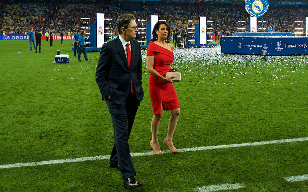 KIEV, UKRAINE - Saturday, May 26, 2018: European Super League advocate and Liverpool owner John W. Henry and wife Linda Pizzuti after the UEFA Champions League Final match between Real Madrid CF and Liverpool FC at the NSC Olimpiyskiy.