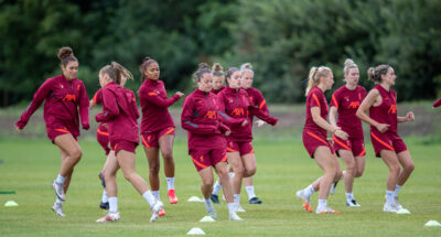 Liverpool players during a training session at The Campus as the team prepare for the start of the new 2021/22 season